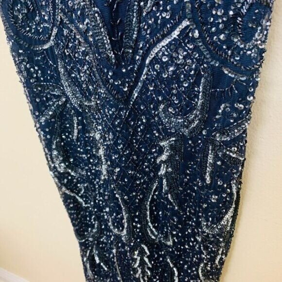 Aidan Mattox Deco Beaded Column Black-Tie Formal Gown Size 10 in Twilight Navy - Picture 5 of 13